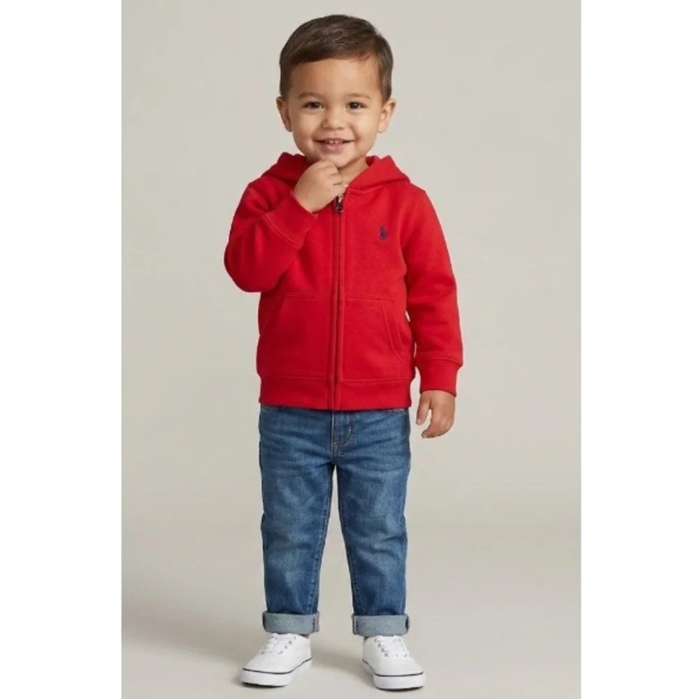 Polo Ralph Lauren Baby Red Embroidered Pony Fleece Full-Zip Hoodie Size 24M